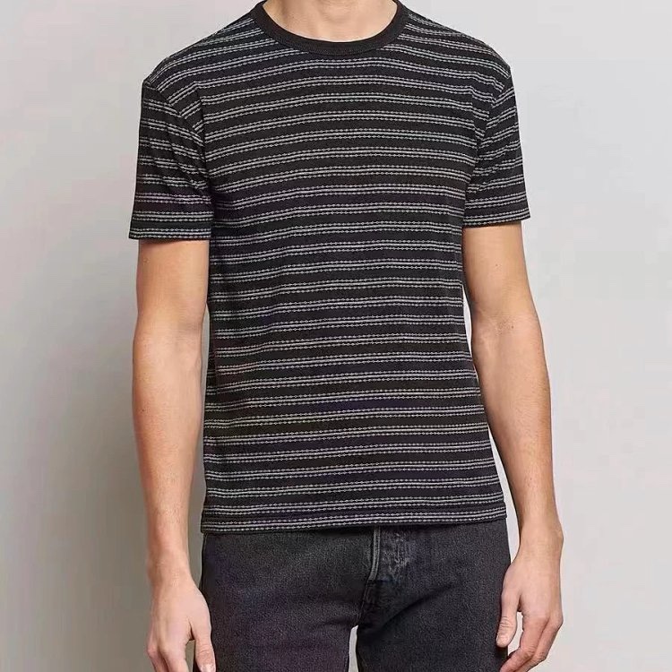 Ah R Indigo Striped Jersey Indigo Striped Knit Crew Neck T-Shirt 24072408