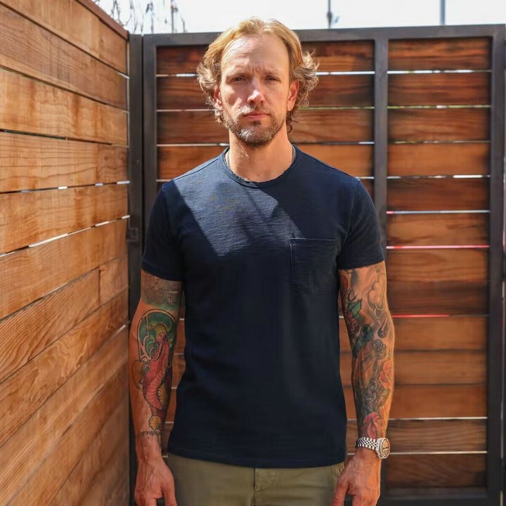 Ah R Indigo Cotton Crewneck T-Shirt Indigo Round Neck Short-Sleeved T-Shirt 23050312