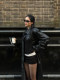Rovente Cool Hunter Black Stand Collar Long Leather Jacket for Women, Loose Vintage Heavy Crafted Oversized Leather Trench Coat
