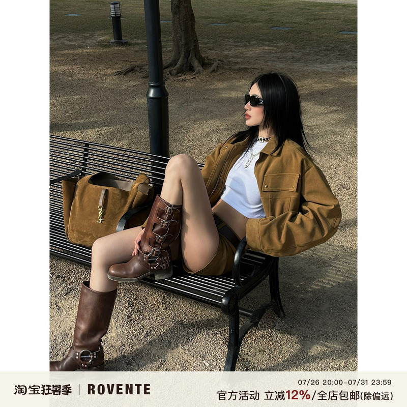 Rovente Lost West Melard Brown Lapel Jacket Women's Retro Versatile Casual Loose Suede Coat