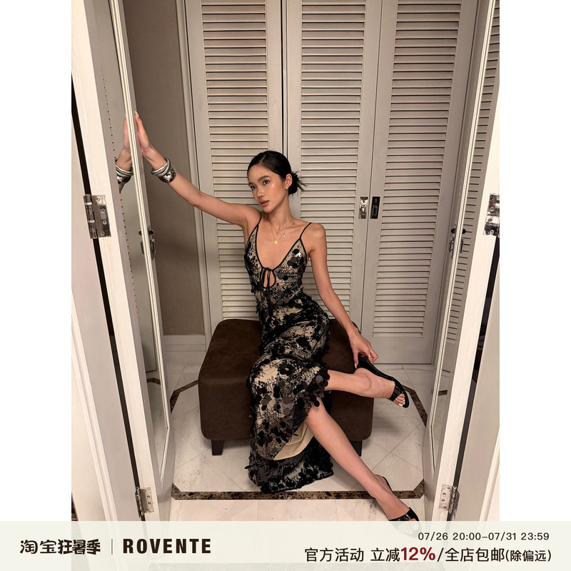Rovente Dark Night Beauty Black Sequin Deep V Dress Women's Slim Fit Bodycon Vacation Birthday Dress Long Dress Rovente Dark Night Beauty Black Sequin Deep V Dress Women's Slim Fit Bodycon Vacation Birthday Dress Long Dress