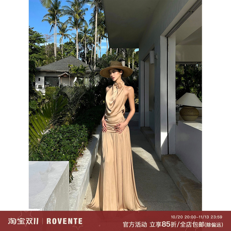 Rovente Eaton Meishen Halter Neck Dress, Elegant Ladylike Gown, Seaside Spaghetti Strap Backless Long Dress