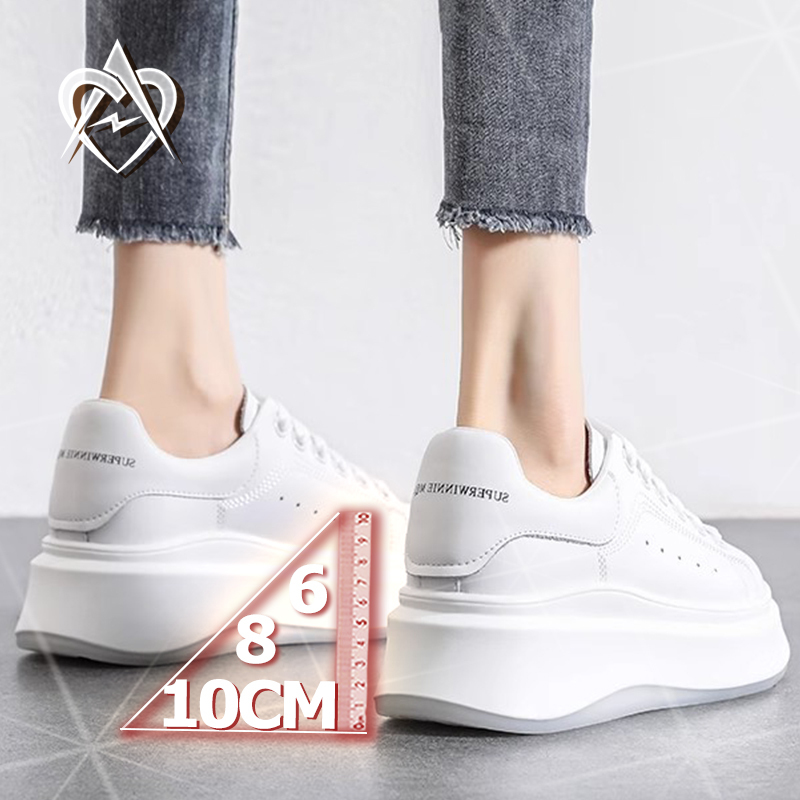Yang Mi's Same Style Thick-Soled Height-Increasing 10cm White Sneakers for Women, 2026 Spring New Model, First-Layer Cowhide Mcqueen Sneakers