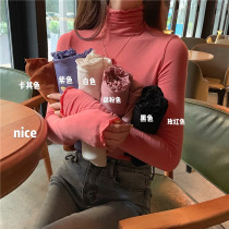 2021 Spring and Autumn Womens Tight Top Korean Slim Thin High Collar base shirt Womens Interior Slim Long Sleeve T-shirt