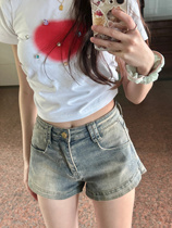 American High Street Denim Shorts Womens Summer Design Sensation Small Crowd High Waist Display Slim Hot Girl Making Old Retro A-word Hot Pants