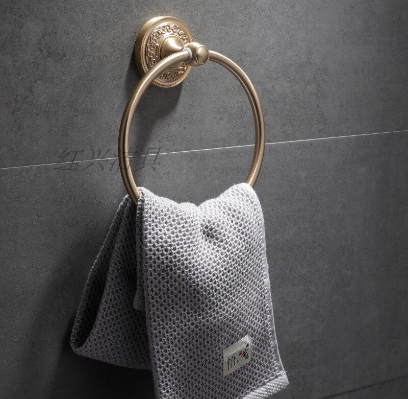 Copper Wire Drawing Gold Black Ancient Bronze Bathroom Pendant Round Base Flower Bottom Basin Towel Hanging Rub Hand Towel Rack Towel Ring