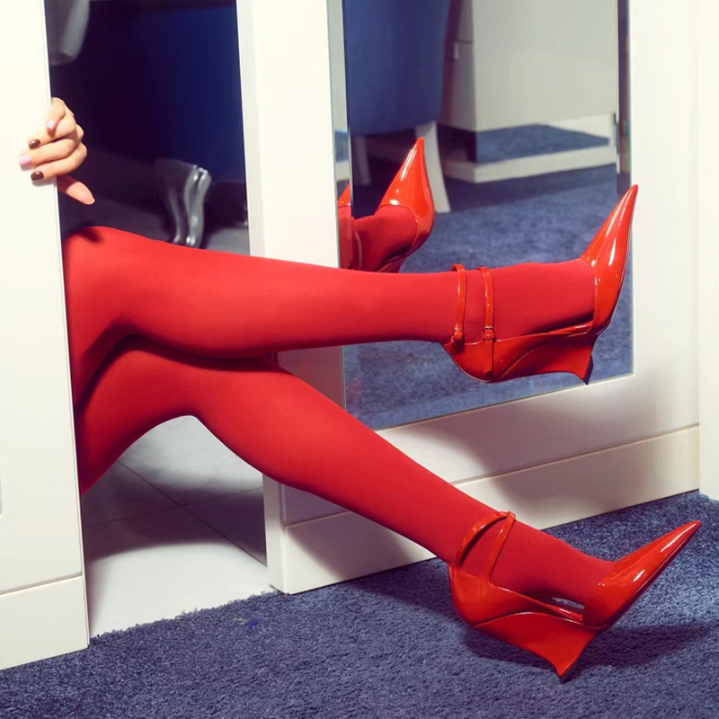 Red Wedge Sandals 2026 Summer New Style High-Heeled Hollow Pointed Toe Shallow Mouth Sexy Closed-Toe Fashion Mary Jane Women's Shoes