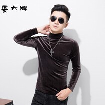 Tide brand personality gold velvet base shirt slim long sleeve thick T-shirt mens social compassionate