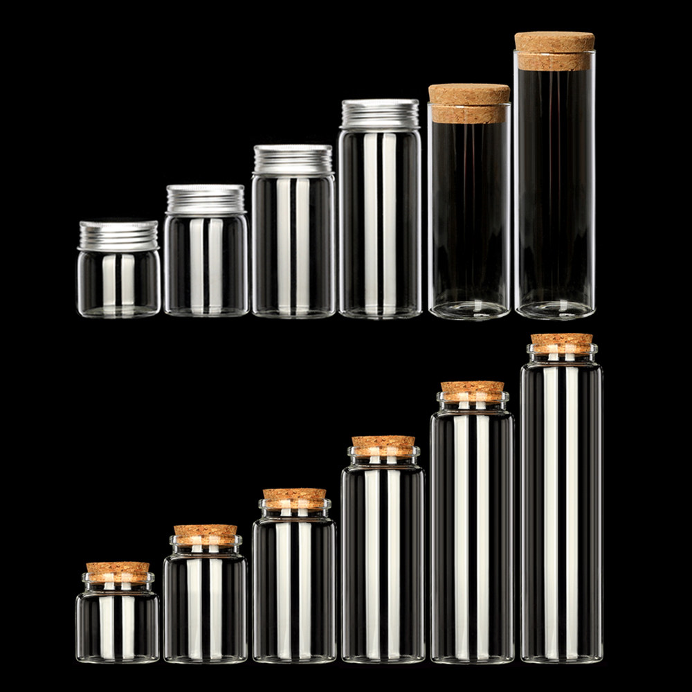 47 Diameter Glass Bottle 10 Fitted Wood Stopper Creativity Transparent Glass Aluminum Lid Small Bottle Tea Candy Seal Tank