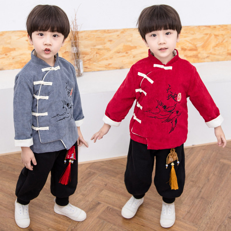 Baiyenufu Baby Men's Han Chinese New Year Baby Apparel Tang Fasten Children's winter clothing thickened suit Chinese style New Year's clothes