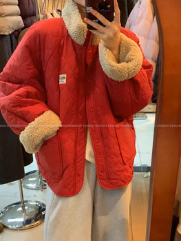 New year's suit! huge warmth korean order! wear red lamb fur coat and cotton coat on both sides of women's cotton coat New year's suit! huge warmth korean order! wear red lamb fur coat and cotton coat on both sides of women's cotton coat