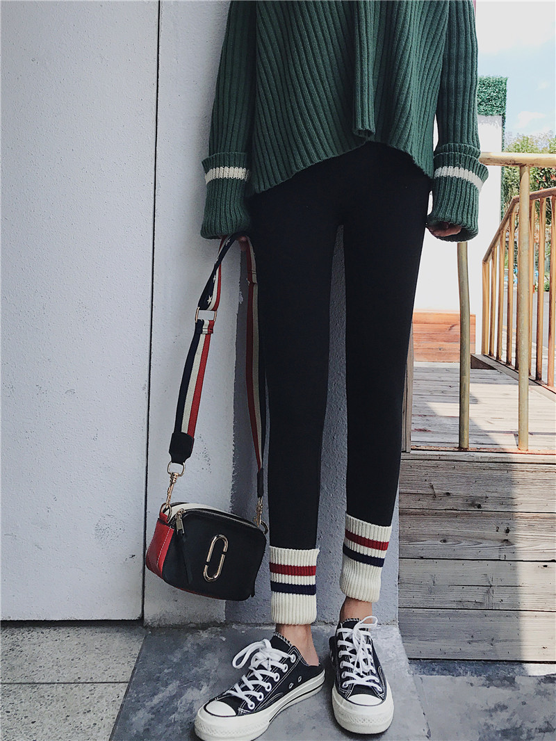 Quần legging nữ mặc mỏng mùa thu cầu vồng chân cotton quần nữ phụ nữ hoang dã bó sát quần đen quần thể thao nữ