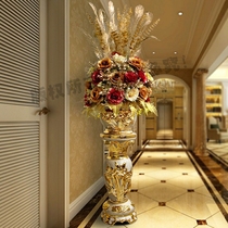 Roman column high-end floor-standing large vase simulated flower arrangement set decoration living room European modern hotel decoration