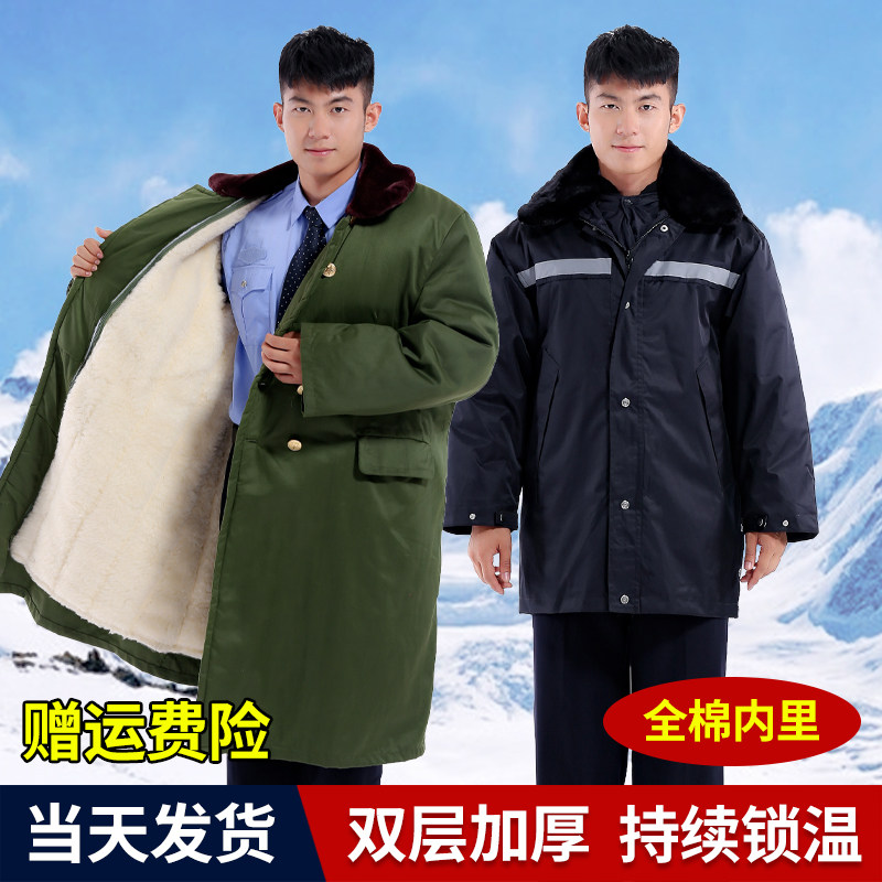Winter green army cotton coat thickened male security coat Northeast anti-cold cotton padded jacket Long version refrigerated storage multifunction cotton clothing