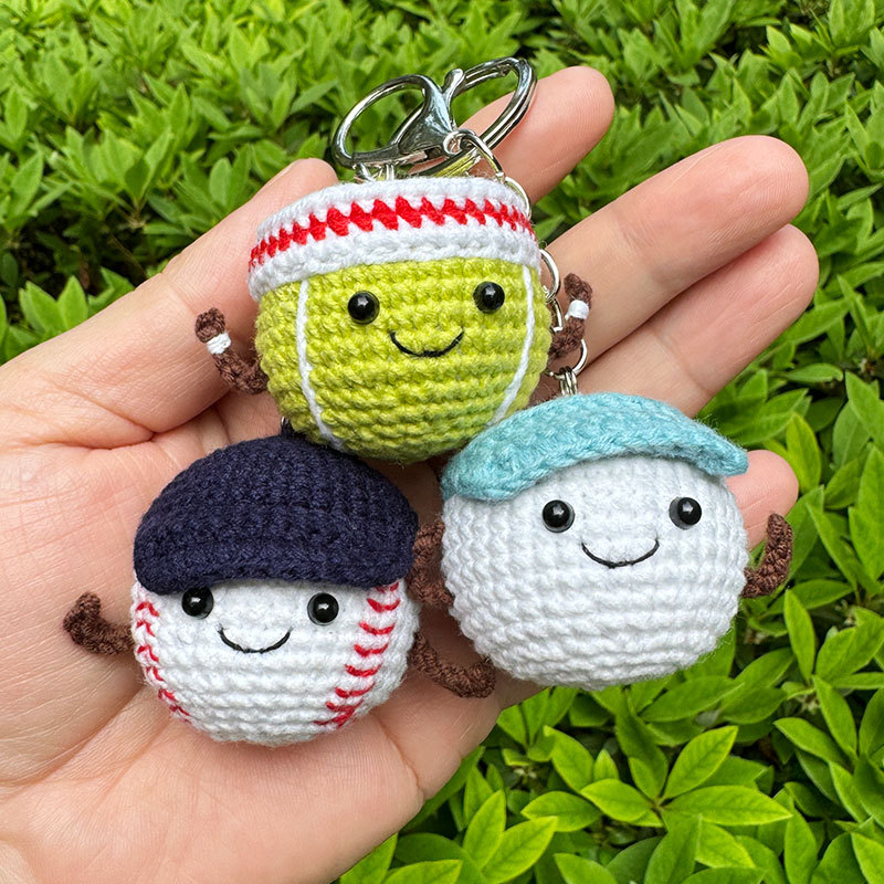 Handmade Knitted Yarn Crafts Featuring Tennis, Baseball, and Golf Themes, Baby Pendants, Gifts, and Letter Charms