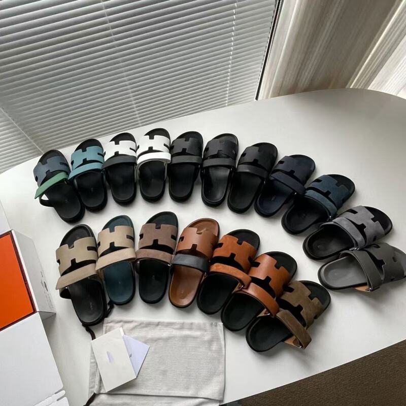 High-Quality Version! Summer Outdoor Wear Velcro Thick-Soled Height-Increasing Genuine Leather H-Style Slippers for Couples, Men and Women Beach Sandals