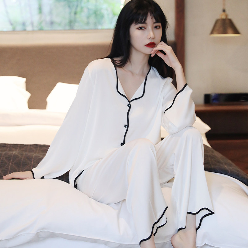 High-End Silk Pajamas for Women 2026 New Summer Sexy Long-Sleeved Loose Silk Satin Home Wear Two-Piece Set