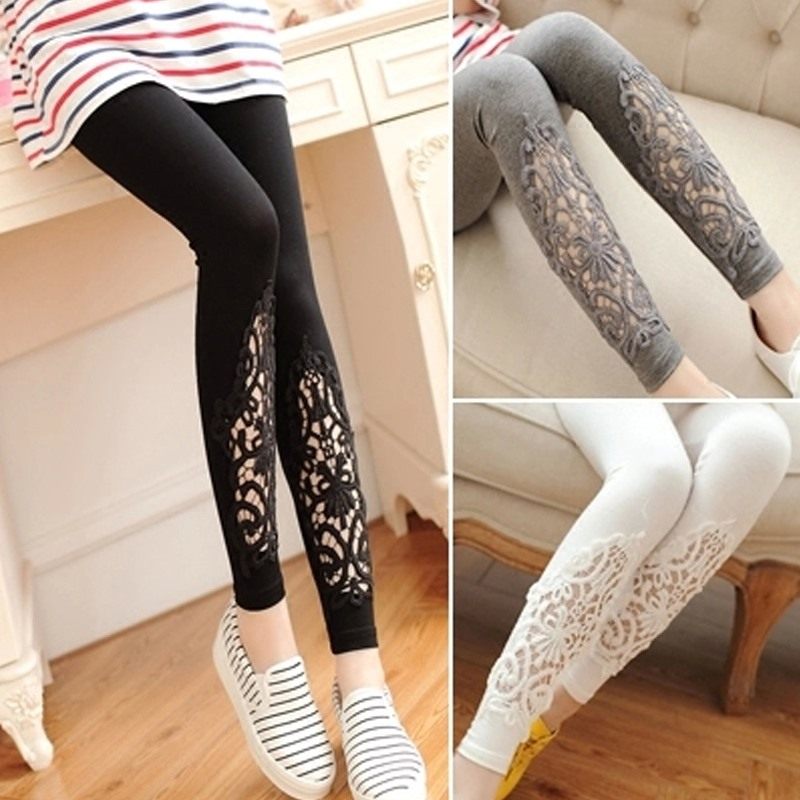 Japan Modee inner lap pants female summer thin outside wearing lace 90% pants high waist and slim stretch narrow footed pants