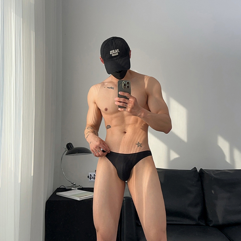 2-Pack Men's Thong Underwear, Summer Thin Low-Rise Ice Silk Seamless Sexy Single-Piece Cool-Feeling Youth Underwear with Free Shipping