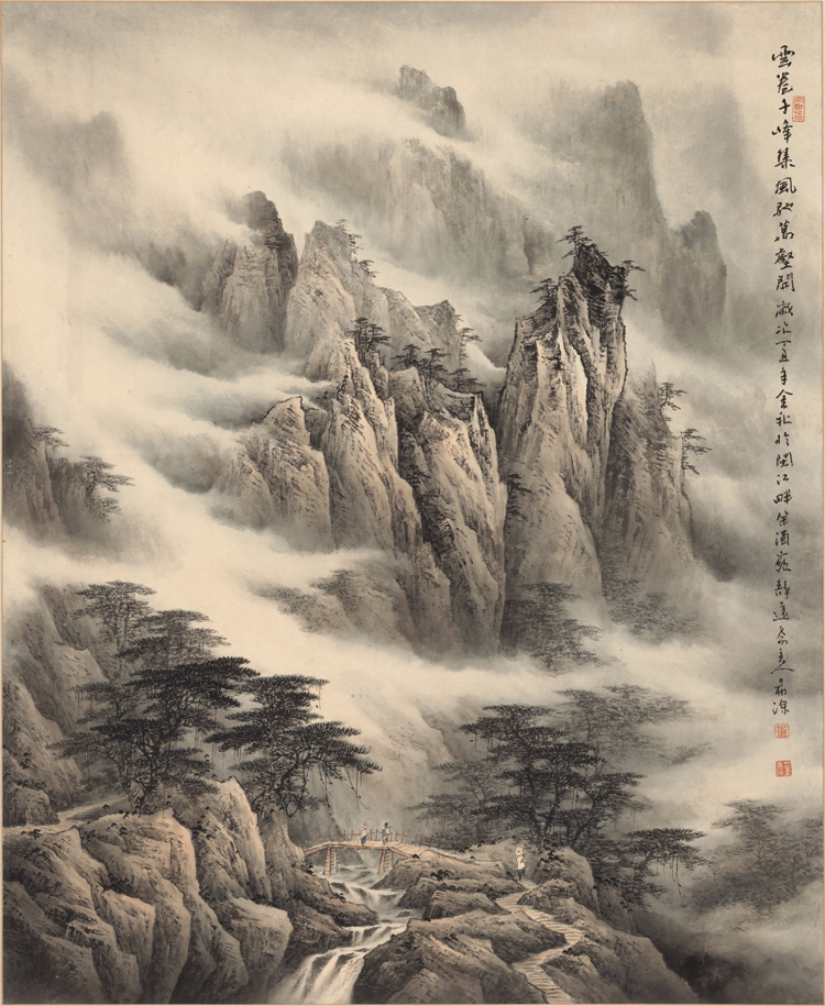 Dong Xiyuan Cloud scroll Qianfeng Collection Vertical shaft Landscape Chinese painting Xuan paper core art micro spray copy painting Decorative painting