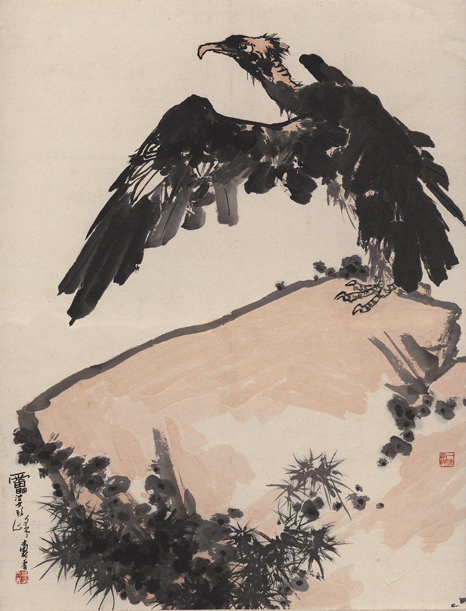 Pan Tianshou Eagle eagle rock figure Chinese painting Ink freehand painting Copy manuscript Decorative painting Art micro spray copy painting
