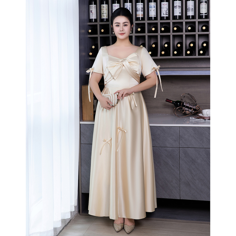 Champagne-Colored Satin Bridesmaid Dress for Women, Sister Group Bridesmaid Dress, Plus Size Fat mm 100kg Bridesmaid Dress for Women