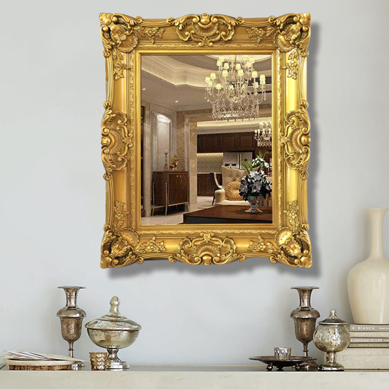 Eurostyle Lavish Bathroom Mirror Makeup Mirror Gold Sculpture Flower Clothing Store Beauty Salon wall-mounted Specimen Room Decoration Mirror Frame