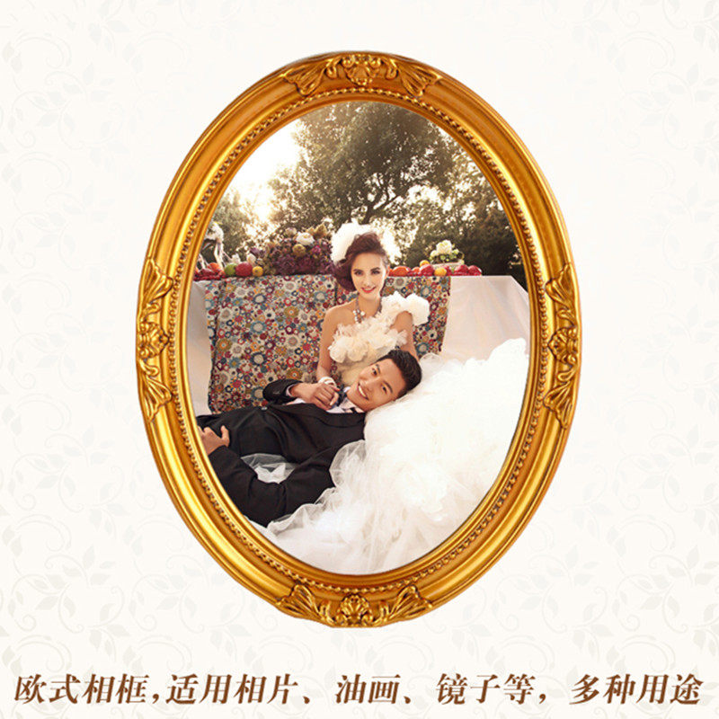 American retro gold carved flower photo gallery horizontal living room wedding dress photo hanging wall photo frame Oil frame frame Oval Outer Frame