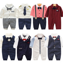 Spring gentleman male baby dress Romper Baby one-piece clothes Newborn handsome suit full moon 100 days old
