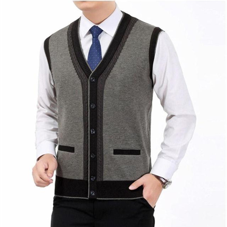 Áo len nam trung niên nam áo len không tay mùa thu và áo len mùa đông áo cardigan nam