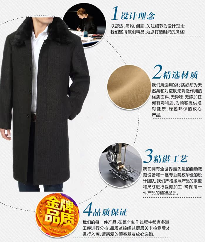 Áo khoác len nam trung niên 2017 mùa đông cộng với nhung dày dài trench coat bố mặc áo cashmere nóng bỏng áo phao nam