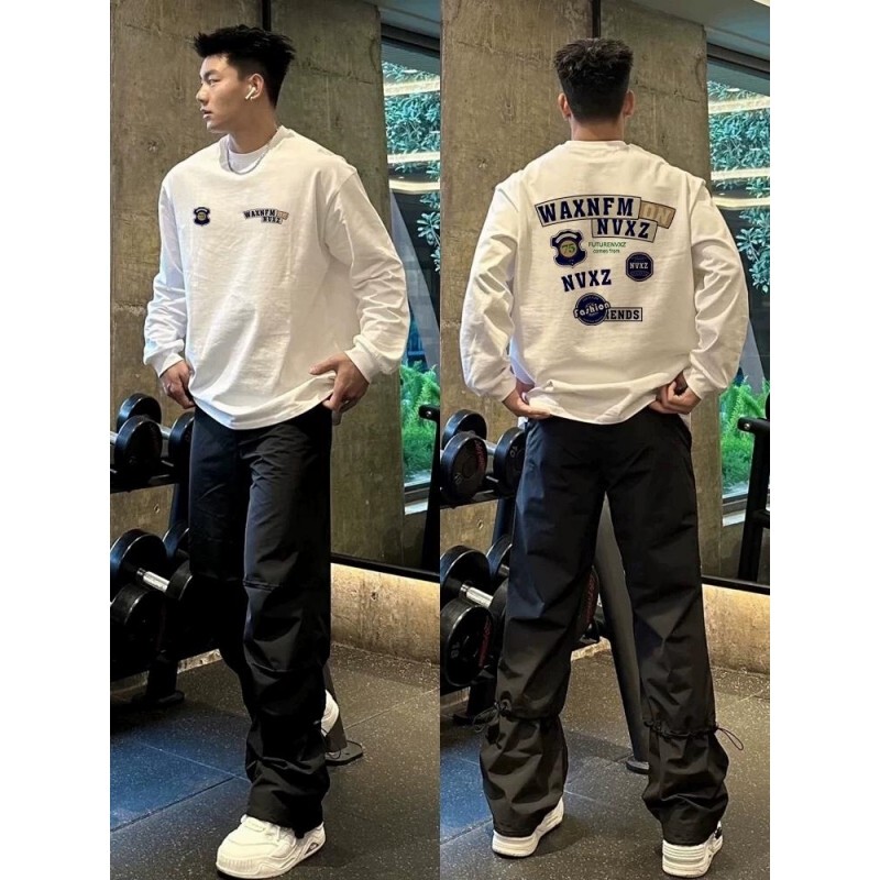 Extra Large Size 150kg Pure Cotton Long-Sleeved T-Shirt for Men, American Retro Style, New Autumn and Winter Style, Loose-Fitting Base Shirt for Young People Extra Large Size 150kg Pure Cotton Long-Sleeved T-Shirt for Men, American Retro Style, New Autumn and Winter Style, Loose-Fitting Base Shirt for Young People