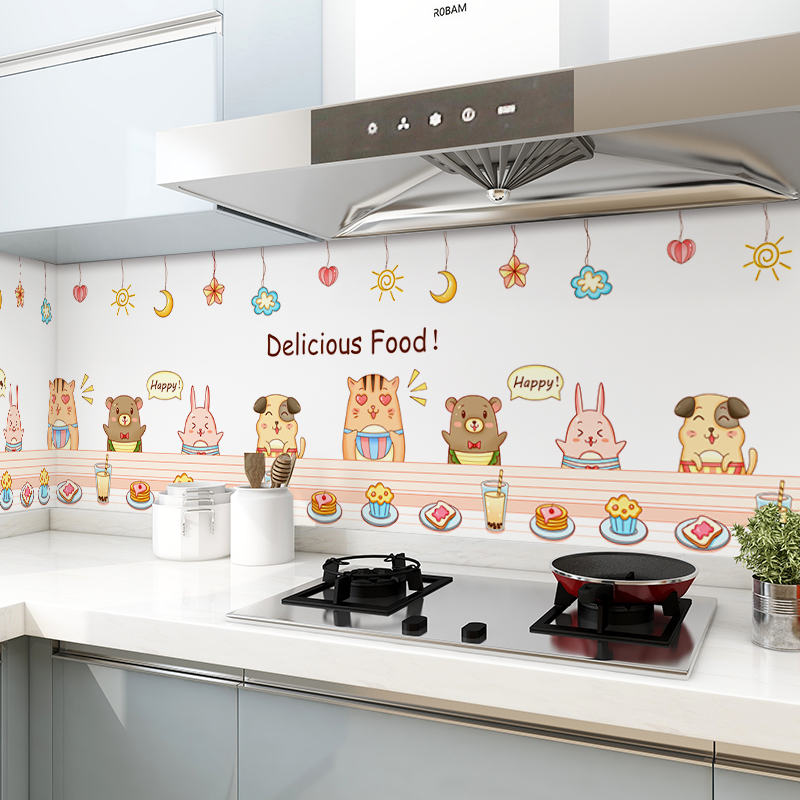 Thickened kitchen oil-proof stickers self-adhesive waterproof high temperature resistant wall stickers stove range hood overall cabinet countertop fire wallpaper