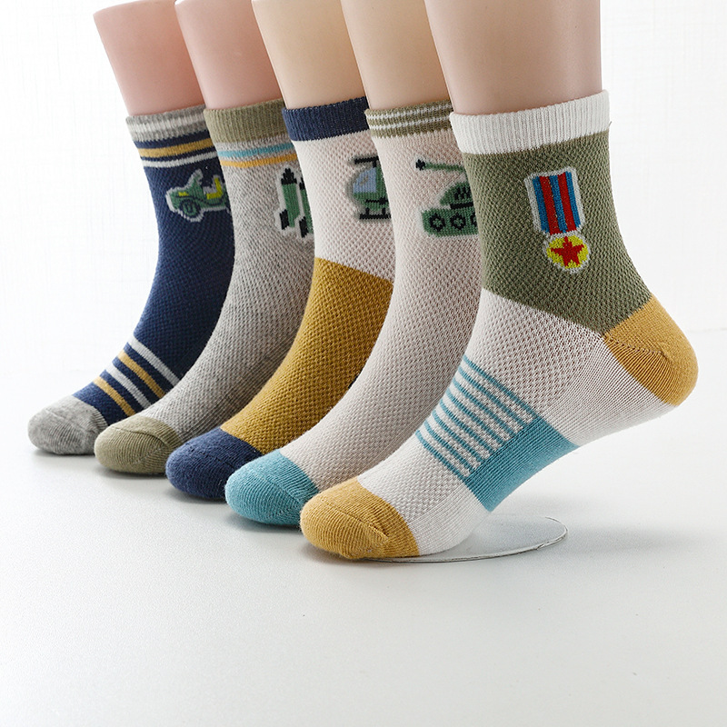 Summer Children's Mesh Socks, Pure Cotton, Spring Boys' Missile Fighter Tank Cannon Jeep Car Mid-Tube Cotton Socks