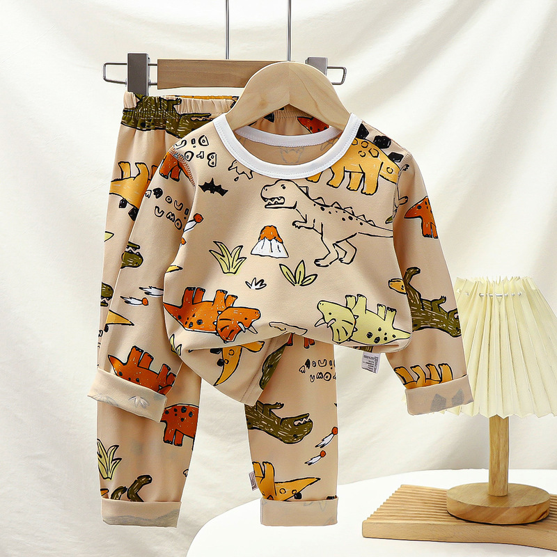 2024 Spring and Autumn Children's Pajamas Pure Cotton Boys' Triceratops Tyrannosaurus Little Monster Dinosaur Autumn Clothes and Underwear