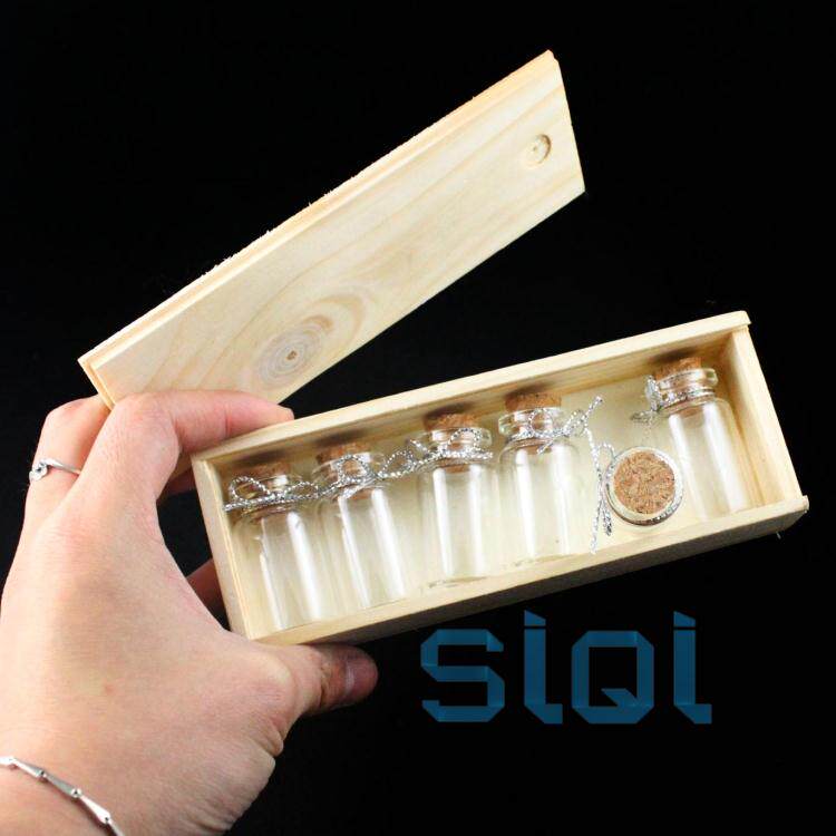 6只玻璃瓶套装 木塞 西林瓶 密封瓶 细口试剂瓶 玻璃瓶10ml 木盒