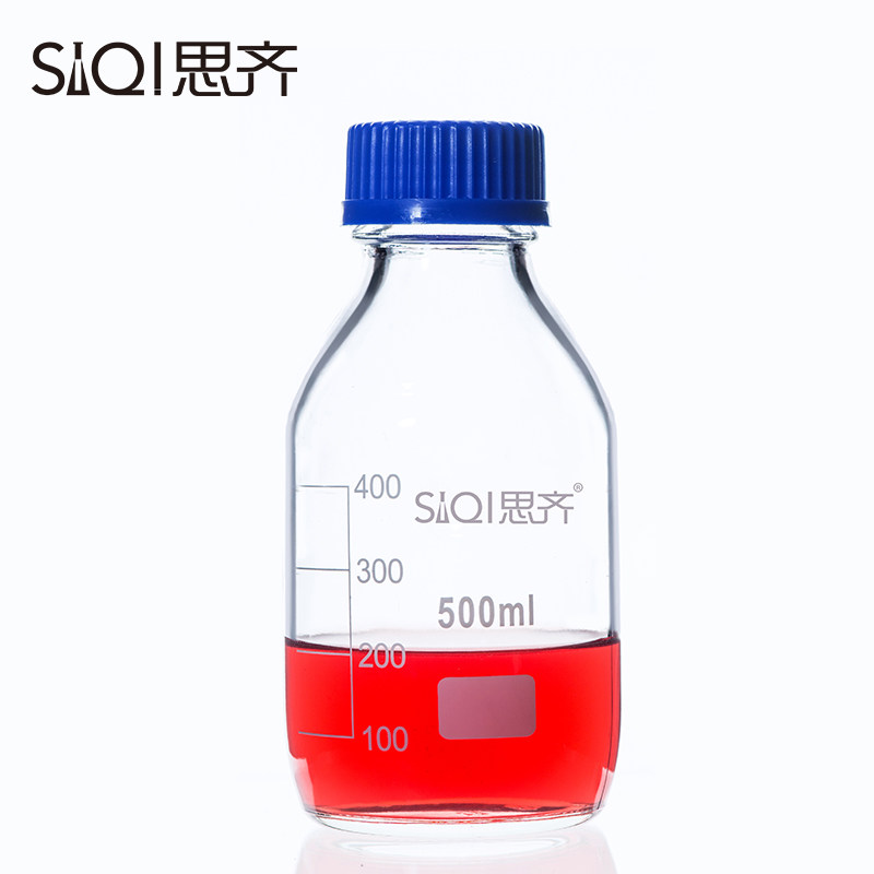 透明丝口瓶 密封瓶 玻璃瓶 500ml思齐 蓝盖试剂瓶 螺纹口带刻度Blue Screw Cap Glass Reagent Bottle