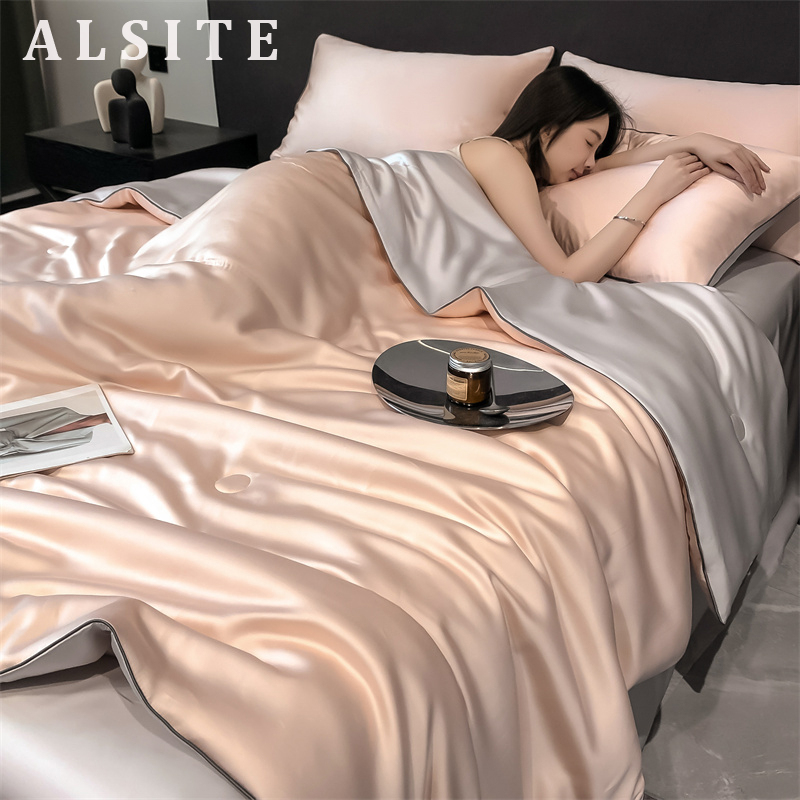 High-End Tencel Air-Conditioning Quilt Machine Washable Summer Cooling Quilt Ice Silk Summer Quilt Four-Piece Set Summer Cooling Thin Quilt Washable