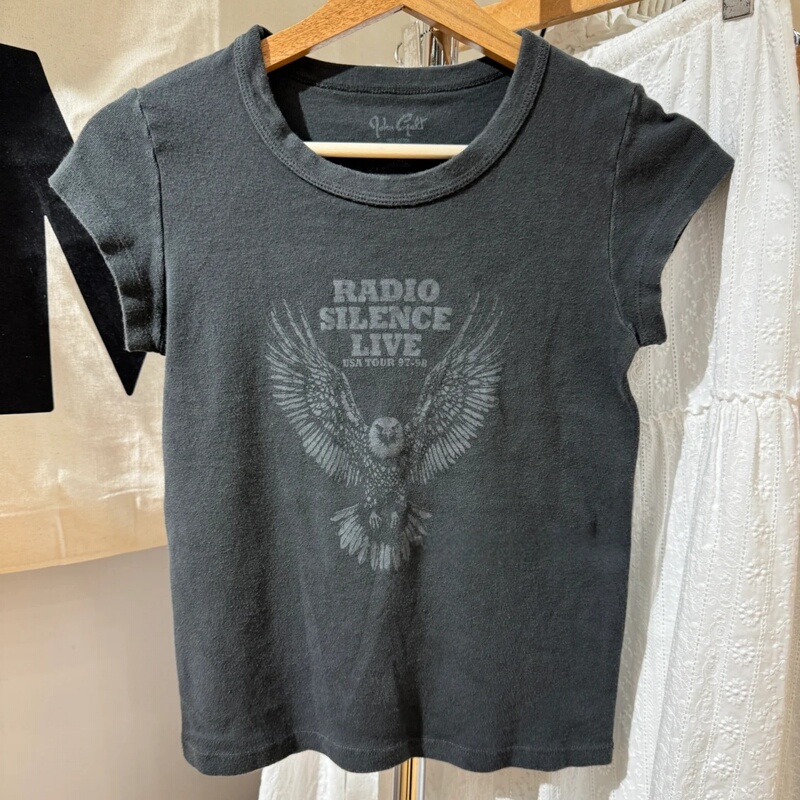 Bm Eagle Wings Print Short Sleeve Women's Official Website American Style New Vintage Slim Fit Versatile Round Neck T-Shirt Top