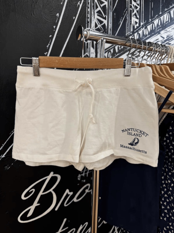 Bm Letter Sailboat Print Shorts for Women Official Website Summer New American Style Elastic Waist Straight Sports Hot Pants Three-Quarter Pants