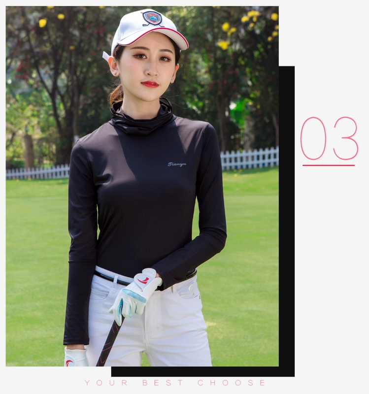 Quần áo golf mùa thu và mùa đông nữ cộng với nhung ấm áp trùm đầu chống nắng lót phụ nữ chạm đáy áo sơ mi dài tay quần áo