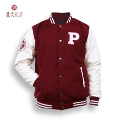 ຊຸດກິລາເບສບອນມະຫາວິທະຍາໄລປັກກິ່ງ Peking University ກິລາກະເປົ໋າຫລົ່ນຂອງແທ້ Woolen Leather Sleeve Coat Jacket ສາມາດປັບແຕ່ງໄດ້