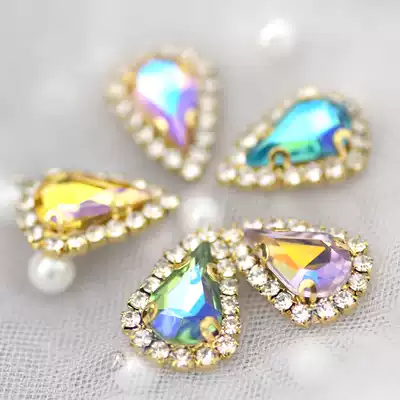 Sharp water drop AB color gold bottom hand seam claw drill super beautiful glass diamond accessories accessories clothes with drill