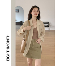 женская рубашка 八月 卡其色轻薄防晒遮阳polo衬衫女款夏季新款宽松休闲长袖上衣 Eighthmonth