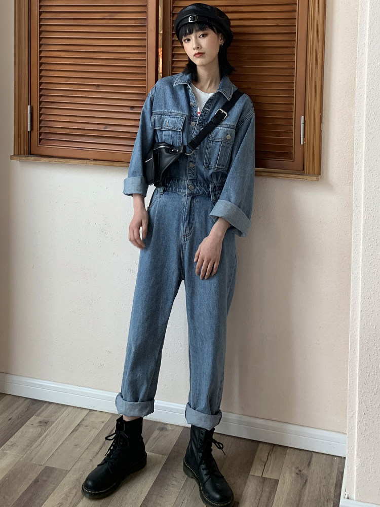 BAYUE August 2021 spring and autumn new denim jumpsuit women's frock jumpsuit summer suit small man