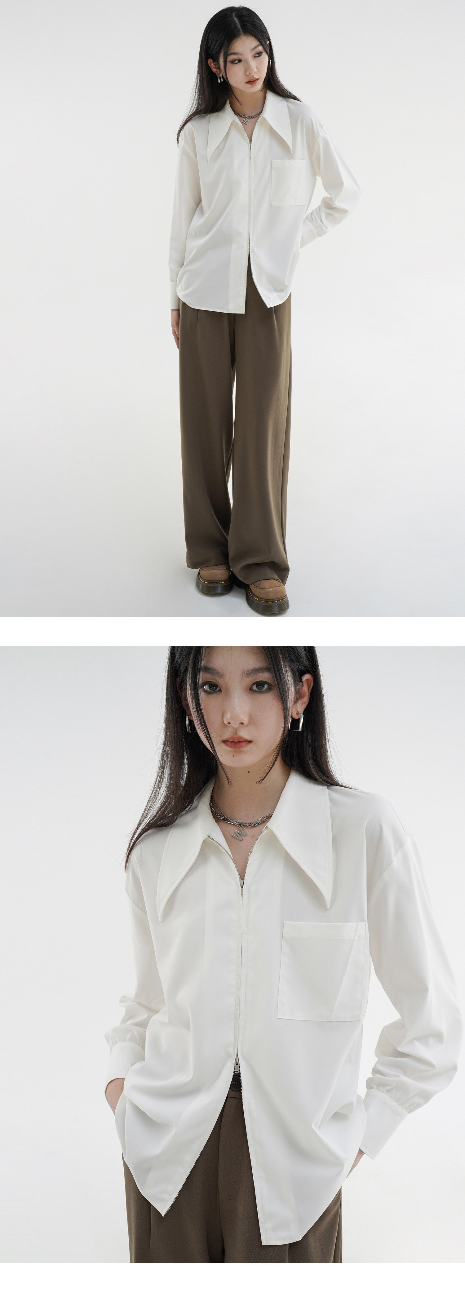 Осенняя рубашка с молнией, оверсайз, французский стиль       