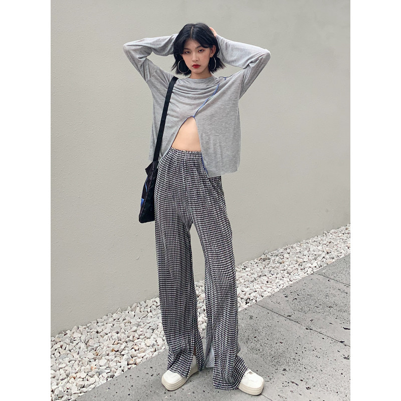 BAYUE August open fork wide leg pants high waist casual straight drum Pants Woman Pituality Spring 2021 New