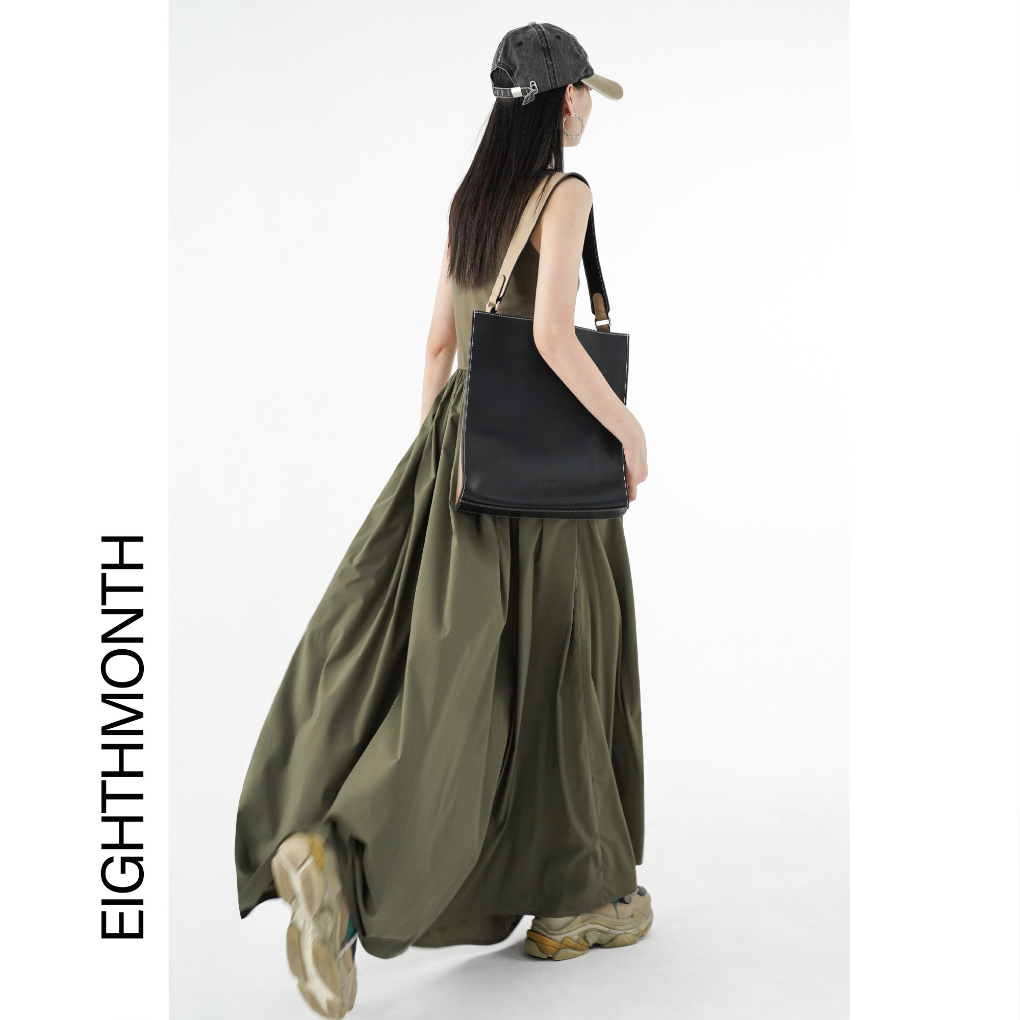 EIGHTHMONTH August Green Dress Women's 2022 Summer New Temperament Panels Sleeveless Tuning Long Skirt