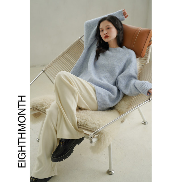 EIGHTHMONTH loose soft waxy sweater women's autumn and winter lazy style retro niche round neck knitted top for outerwear