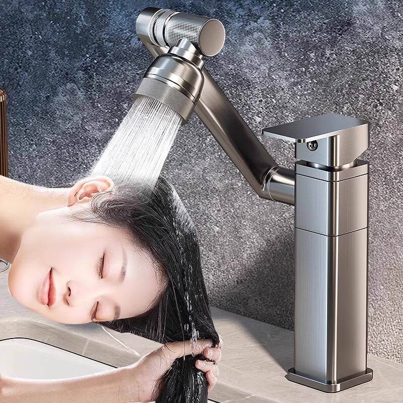 Psan All-Copper Swivel Mechanical Arm Universal Hot and Cold Water Faucet, Rotating Under-Counter Basin for Bathroom Washbasin